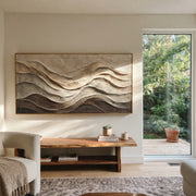 "Swirled Stone Horizon Relief" - Modern Heavy Impasto Topographic Abstract | White & Beige Palette Knife Painting | Luxury Horizontal Wall Art #Q 282