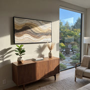 "Earthtone Mountain Strata Relief" - Modern Heavy Impasto Topographic Abstract | White & Beige Palette Knife Painting | Luxury Horizontal Wall Art #Q 283
