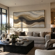 "Earthtone Mountain Strata Relief" - Modern Heavy Impasto Topographic Abstract | White & Beige Palette Knife Painting | Luxury Horizontal Wall Art #Q 283
