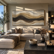 "Earthtone Mountain Strata Relief" - Modern Heavy Impasto Topographic Abstract | White & Beige Palette Knife Painting | Luxury Horizontal Wall Art #Q 283
