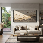 "Dune Desert Fault Relief" - Modern Heavy Impasto Topographic Abstract | White & Beige Palette Knife Painting | Luxury Horizontal Wall Art #Q 284