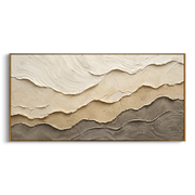 "Dune Desert Fault Relief" - Modern Heavy Impasto Topographic Abstract | White & Beige Palette Knife Painting | Luxury Horizontal Wall Art #Q 284