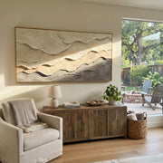 "Dune Desert Fault Relief" - Modern Heavy Impasto Topographic Abstract | White & Beige Palette Knife Painting | Luxury Horizontal Wall Art #Q 284