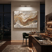 "Carved Clay Terrace Relief" - Modern Heavy Impasto Topographic Abstract | Beige & White Palette Knife Painting | Luxury Horizontal Wall Art #Q 285
