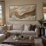 "Carved Clay Terrace Relief" - Modern Heavy Impasto Topographic Abstract | Beige & White Palette Knife Painting | Luxury Horizontal Wall Art #Q 285