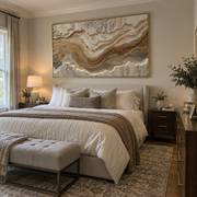 "Carved Clay Terrace Relief" - Modern Heavy Impasto Topographic Abstract | Beige & White Palette Knife Painting | Luxury Horizontal Wall Art #Q 285