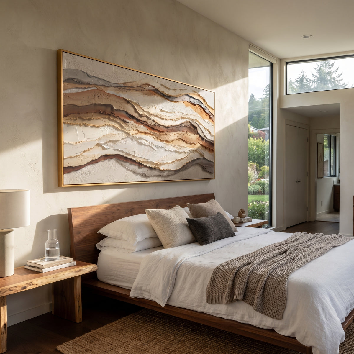 "Drifted Earth Vein Relief" - Modern Heavy Impasto Topographic Abstract | White & Beige Palette Knife Painting | Luxury Horizontal Wall Art #Q 286