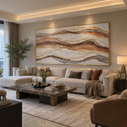 "Drifted Earth Vein Relief" - Modern Heavy Impasto Topographic Abstract | White & Beige Palette Knife Painting | Luxury Horizontal Wall Art #Q 286