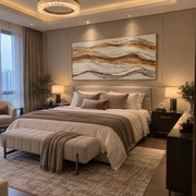 "Drifted Earth Vein Relief" - Modern Heavy Impasto Topographic Abstract | White & Beige Palette Knife Painting | Luxury Horizontal Wall Art #Q 286