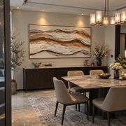 "Drifted Earth Vein Relief" - Modern Heavy Impasto Topographic Abstract | White & Beige Palette Knife Painting | Luxury Horizontal Wall Art #Q 286