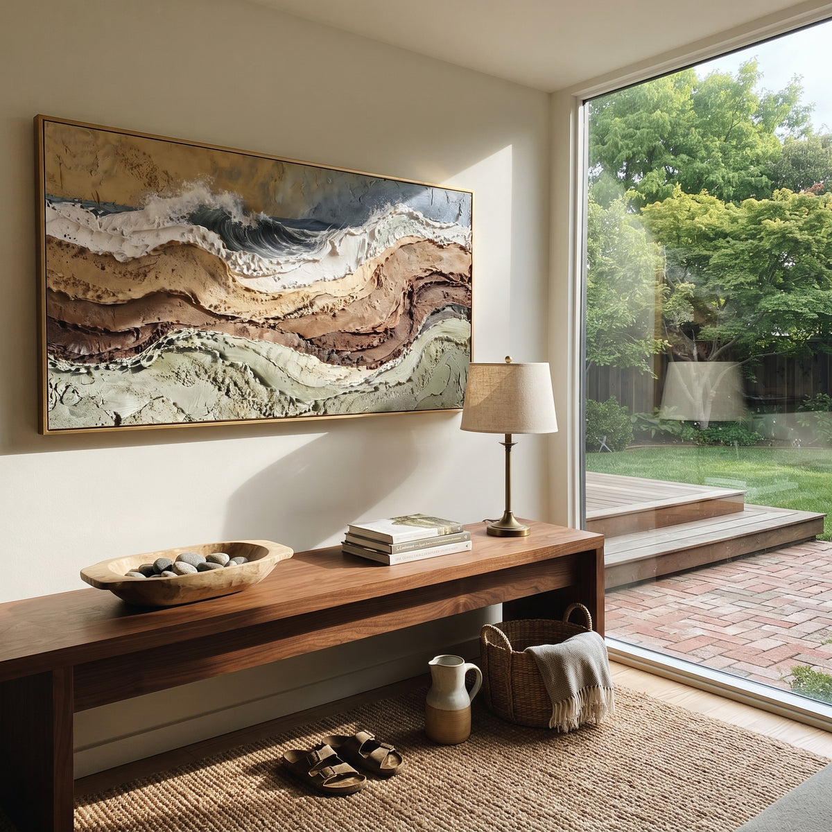 "Cracked Geologic Cut Relief" - Modern Heavy Impasto Topographic Abstract | White & Beige Palette Knife Painting | Luxury Horizontal Wall Art #Q 288