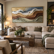 "Cracked Geologic Cut Relief" - Modern Heavy Impasto Topographic Abstract | White & Beige Palette Knife Painting | Luxury Horizontal Wall Art #Q 288