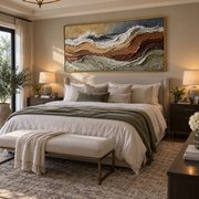 "Cracked Geologic Cut Relief" - Modern Heavy Impasto Topographic Abstract | White & Beige Palette Knife Painting | Luxury Horizontal Wall Art #Q 288