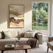 "Sandstone Mesa Drift Relief" - Modern Heavy Impasto Topographic Abstract | White & Beige Palette Knife Painting | Luxury Vertical Wall Art #Q 289