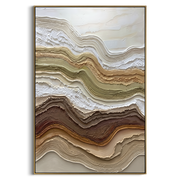 "Sandstone Mesa Drift Relief" - Modern Heavy Impasto Topographic Abstract | White & Beige Palette Knife Painting | Luxury Vertical Wall Art #Q 289