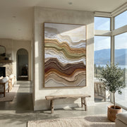 "Sandstone Mesa Drift Relief" - Modern Heavy Impasto Topographic Abstract | White & Beige Palette Knife Painting | Luxury Vertical Wall Art #Q 289