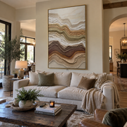 "Sandstone Mesa Drift Relief" - Modern Heavy Impasto Topographic Abstract | White & Beige Palette Knife Painting | Luxury Vertical Wall Art #Q 289