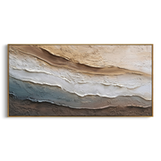 "Valley Riverbed Wall Relief" - Modern Heavy Impasto Landscape Artwork | White & Beige Palette Knife Painting | Luxury Horizontal Wall Art #Q 290
