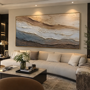 "Valley Riverbed Wall Relief" - Modern Heavy Impasto Landscape Artwork | White & Beige Palette Knife Painting | Luxury Horizontal Wall Art #Q 290