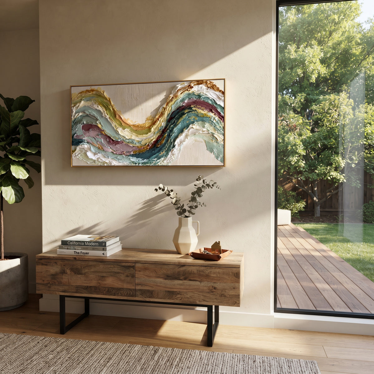 "Quiet Rugged Slope Relief" - Modern Heavy Impasto Topographic Abstract | White & Beige Palette Knife Painting | Luxury Horizontal Wall Art #Q 291