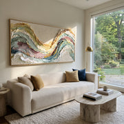 "Quiet Rugged Slope Relief" - Modern Heavy Impasto Topographic Abstract | White & Beige Palette Knife Painting | Luxury Horizontal Wall Art #Q 291