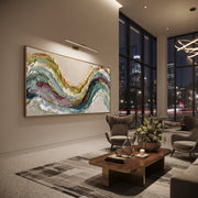 "Quiet Rugged Slope Relief" - Modern Heavy Impasto Topographic Abstract | White & Beige Palette Knife Painting | Luxury Horizontal Wall Art #Q 291