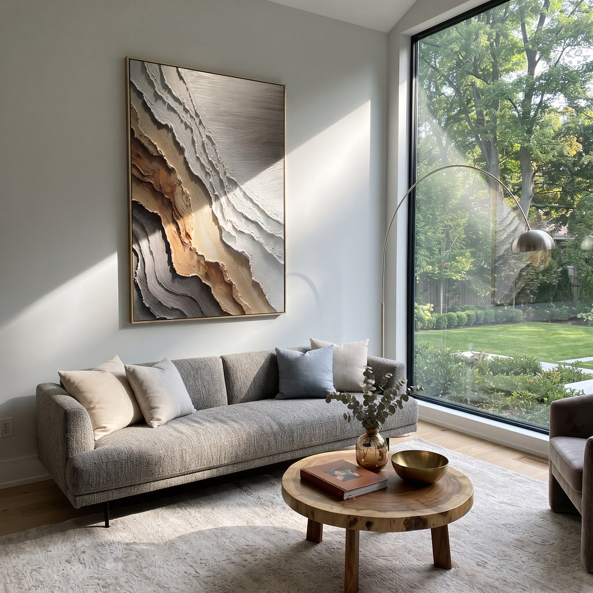 "Stratified Sediment Ridge Relief" - Modern Heavy Impasto Landscape Artwork | Beige & Grey Palette Knife Painting | Luxury Vertical Wall Art #Q 292