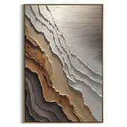 "Stratified Sediment Ridge Relief" - Modern Heavy Impasto Landscape Artwork | Beige & Grey Palette Knife Painting | Luxury Vertical Wall Art #Q 292