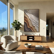 "Stratified Sediment Ridge Relief" - Modern Heavy Impasto Landscape Artwork | Beige & Grey Palette Knife Painting | Luxury Vertical Wall Art #Q 292