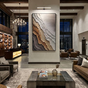 "Stratified Sediment Ridge Relief" - Modern Heavy Impasto Landscape Artwork | Beige & Grey Palette Knife Painting | Luxury Vertical Wall Art #Q 292