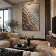 "Stratified Sediment Ridge Relief" - Modern Heavy Impasto Landscape Artwork | Beige & Grey Palette Knife Painting | Luxury Vertical Wall Art #Q 292