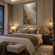 "Stratified Sediment Ridge Relief" - Modern Heavy Impasto Landscape Artwork | Beige & Grey Palette Knife Painting | Luxury Vertical Wall Art #Q 292