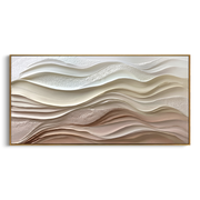 "Luminous Champagne River Relief" - Modern Heavy Impasto Landscape Artwork | White & Beige Palette Knife Painting | Luxury Horizontal Wall Art #Q 294