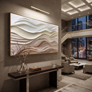 "Luminous Champagne River Relief" - Modern Heavy Impasto Landscape Artwork | White & Beige Palette Knife Painting | Luxury Horizontal Wall Art #Q 294