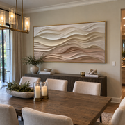 "Luminous Champagne River Relief" - Modern Heavy Impasto Landscape Artwork | White & Beige Palette Knife Painting | Luxury Horizontal Wall Art #Q 294