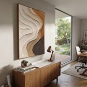 "Contour Golden Fault Relief" - Modern Heavy Impasto Topographic Abstract | Beige & White Palette Knife Painting | Luxury Vertical Wall Art #Q 295