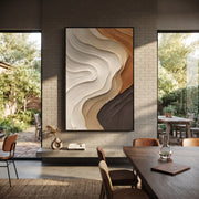 "Contour Golden Fault Relief" - Modern Heavy Impasto Topographic Abstract | Beige & White Palette Knife Painting | Luxury Vertical Wall Art #Q 295