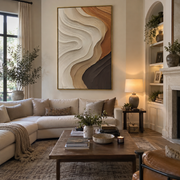 "Contour Golden Fault Relief" - Modern Heavy Impasto Topographic Abstract | Beige & White Palette Knife Painting | Luxury Vertical Wall Art #Q 295