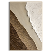 "Layered Metallic Ribbon Relief" - Modern Heavy Impasto Abstract Artwork | Beige & White Palette Knife Painting | Luxury Vertical Wall Art #Q 296
