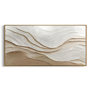 "Curved Gold Creek Relief" - Modern Heavy Impasto Abstract Artwork | White & Beige Palette Knife Painting | Luxury Horizontal Wall Art #Q 297