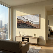 "Tactile Luminous Vein Relief" - Modern Heavy Impasto Abstract Artwork | White & Beige Palette Knife Painting | Luxury Horizontal Wall Art #Q 298