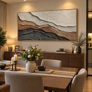 "Tactile Luminous Vein Relief" - Modern Heavy Impasto Abstract Artwork | White & Beige Palette Knife Painting | Luxury Horizontal Wall Art #Q 298