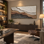 "Tactile Luminous Vein Relief" - Modern Heavy Impasto Abstract Artwork | White & Beige Palette Knife Painting | Luxury Horizontal Wall Art #Q 298