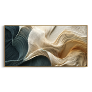 "Ribboned Gilded Wave Relief" - Modern Heavy Impasto Ocean Wave Seascape | White & Beige Palette Knife Painting | Luxury Horizontal Wall Art #Q 299