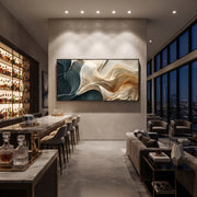 "Ribboned Gilded Wave Relief" - Modern Heavy Impasto Ocean Wave Seascape | White & Beige Palette Knife Painting | Luxury Horizontal Wall Art #Q 299