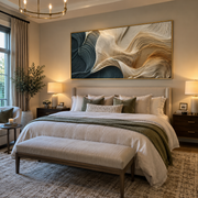 "Ribboned Gilded Wave Relief" - Modern Heavy Impasto Ocean Wave Seascape | White & Beige Palette Knife Painting | Luxury Horizontal Wall Art #Q 299