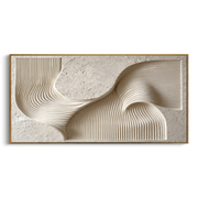 "Ivory Gold Foil Ridge Relief" - Modern Heavy Impasto Landscape Artwork | White & Beige Palette Knife Painting | Luxury Horizontal Wall Art #Q 300