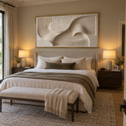 "Ivory Gold Foil Ridge Relief" - Modern Heavy Impasto Landscape Artwork | White & Beige Palette Knife Painting | Luxury Horizontal Wall Art #Q 300