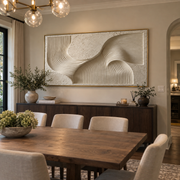 "Ivory Gold Foil Ridge Relief" - Modern Heavy Impasto Landscape Artwork | White & Beige Palette Knife Painting | Luxury Horizontal Wall Art #Q 300