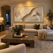 "Ivory Gold Foil Ridge Relief" - Modern Heavy Impasto Landscape Artwork | White & Beige Palette Knife Painting | Luxury Horizontal Wall Art #Q 300